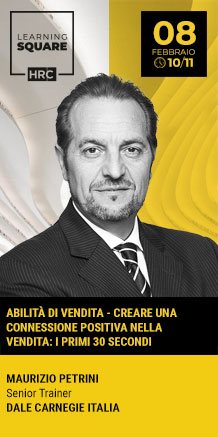 Immagine dell'evento: LEARNING SQUARE - ABILITÀ DI VENDITA – CREARE UNA CONNESSIONE POSITIVA NELLA VENDITA: I PRIMI 30 SECONDI