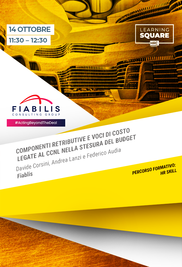 Immagine dell'evento: COMPONENTI RETRIBUTIVE E VOCI DI COSTO LEGATE AL CCNL NELLA STESURA DEL BUDGET