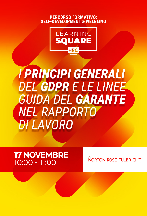 Immagine dell'evento: I principi generali del GDPR e le linee guida del garante nel rapporto di lavoro